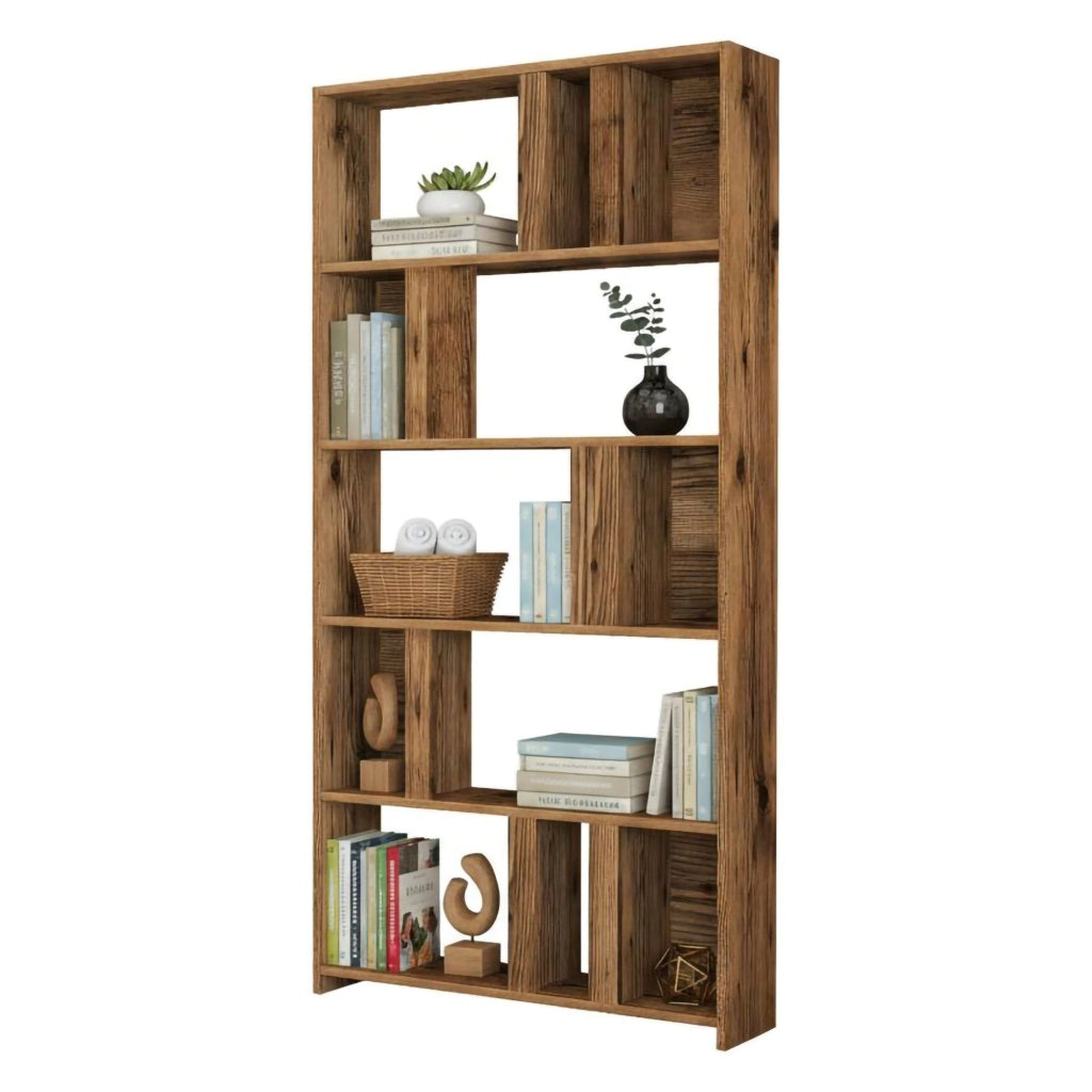 Biblioteca Karl, Libreria 5 Ripiani, 90x20x180h cm Marrone Noce