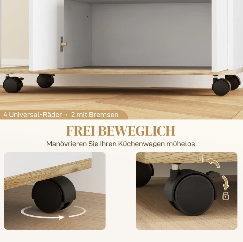 Carrello da cucina bianco e legno con ruote