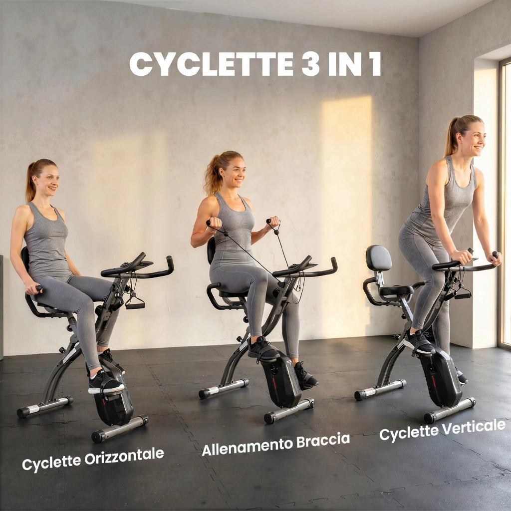 Cyclette Magnetica con Resistenza a 8 Livelli Display LCD e App Bluetooth in Acciaio Q195 Nero