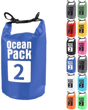 Zaino impermeabile, borsa da 2L/5L/10L/15L/20L/25L/30L per canoa, sacchetto impermeabile per paddle boarding, borse umide per viaggi, campeggio all'aperto, blu, 2L, impermeabile