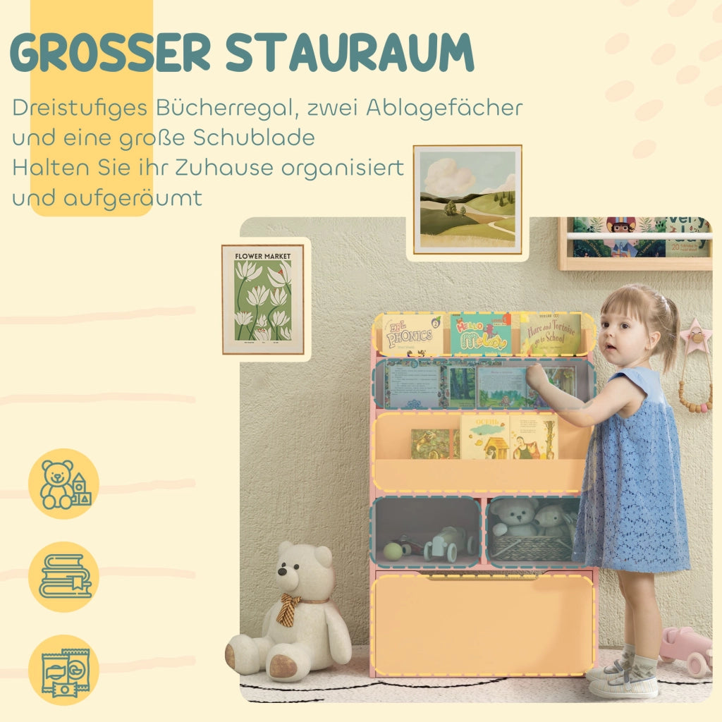 Libreria bambini con cassetto rosa ¨C Xylo ¨C 60x29.9x90 cm legno scaffale