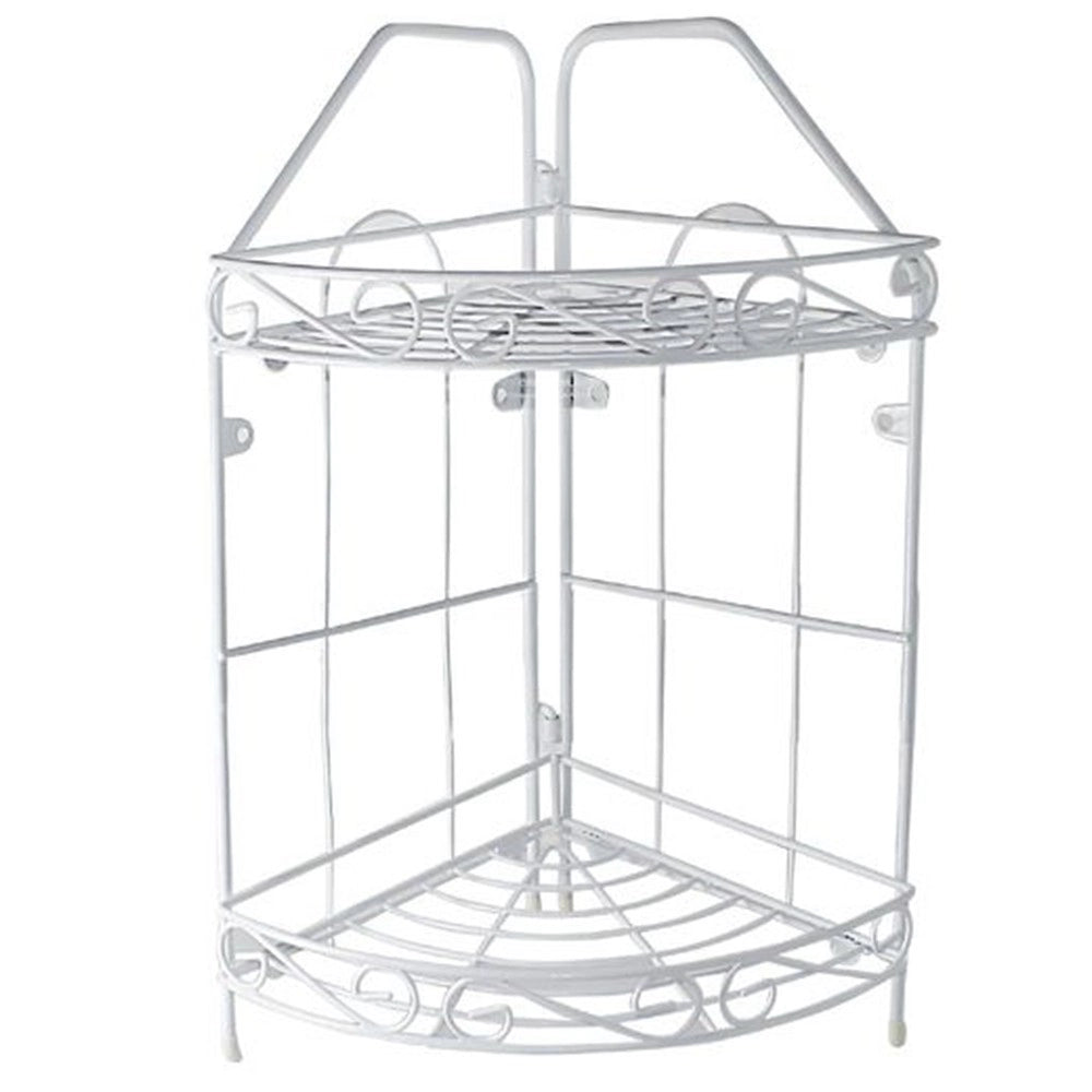 Trade Shop - Mensola Angolare Angoliera 2 Ripiani Porta Oggetti Bagno Metallo Bianco 52527 -