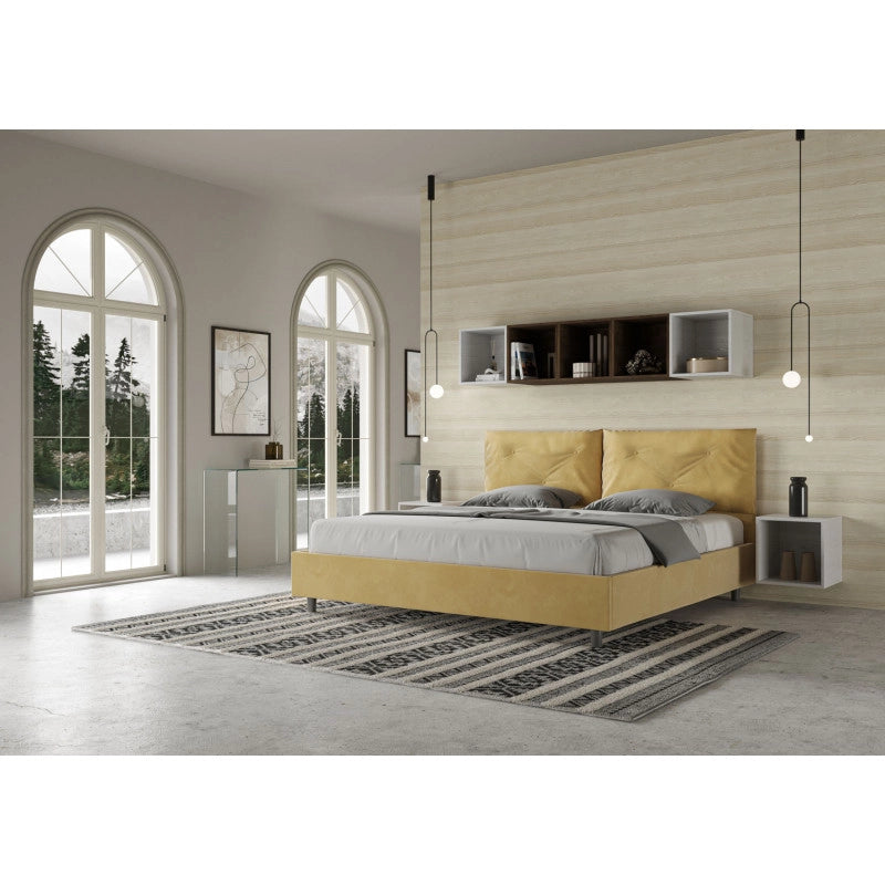 Letto imbottito Matrimoniale 190x190 cm Large - Senza rete,Microfibra,Ocra