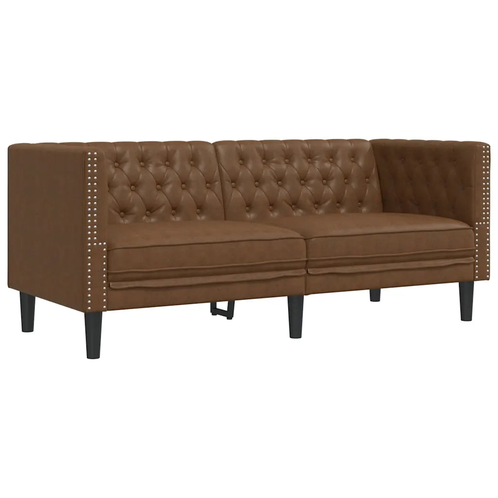 Set Divani Chesterfield 3pz Marrone in Similpelle Scamosciata 3209273
