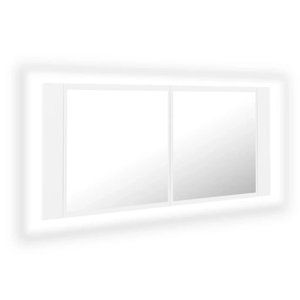 Mobiletto da bagno con specchio LED 100 x 12 x 45 cm acrilico bianco 02_0006648