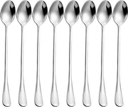 Set di 8 cucchiai in acciaio inox per macchiato con manico lungo - cappuccino - caffè - cocktail - bicchieri per latte - bicchieri per cocktail in argento.