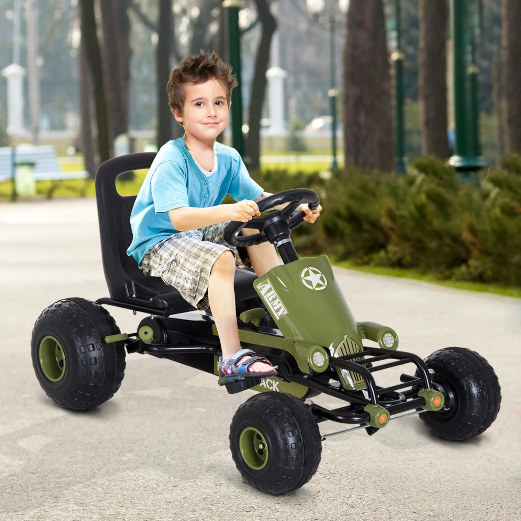 Go-Kart a Pedali Sportivo ¨C Xylo ¨C Telaio Acciaio Nero e Verde, Sedile Regolabile, 99x65x56cm, 3-6 Anni