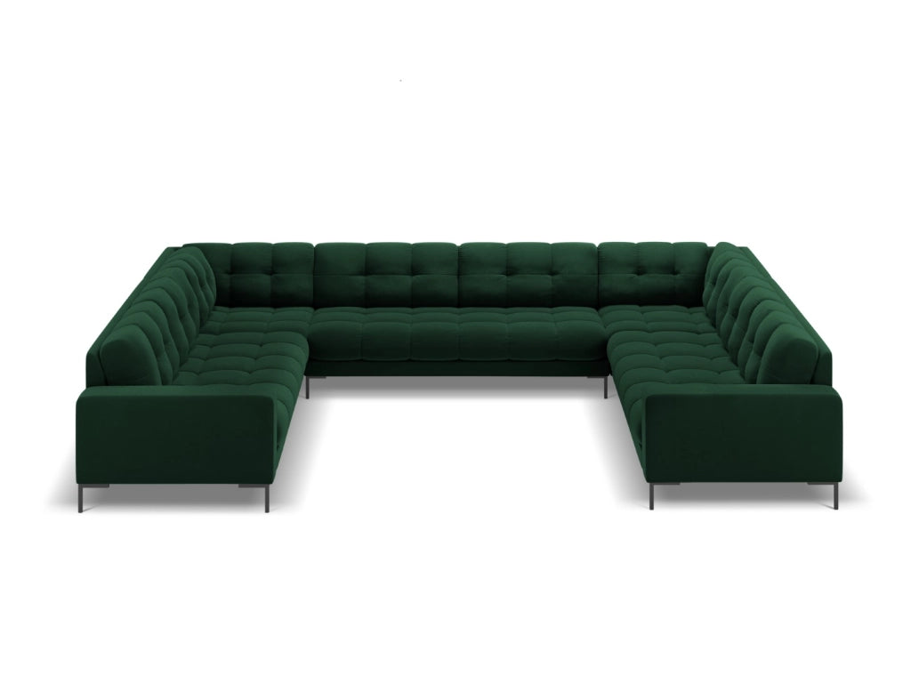 Cosmopolitan Design - Divano panoramico "Bali" 9 posti in velluto verde bottiglia 