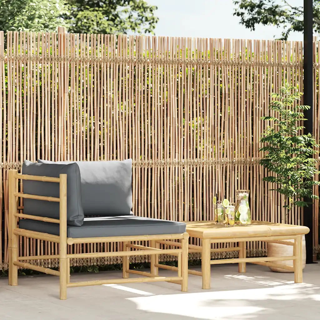 Set Divani da Giardino 2 pz con Cuscini Grigio Scuro in Bambù