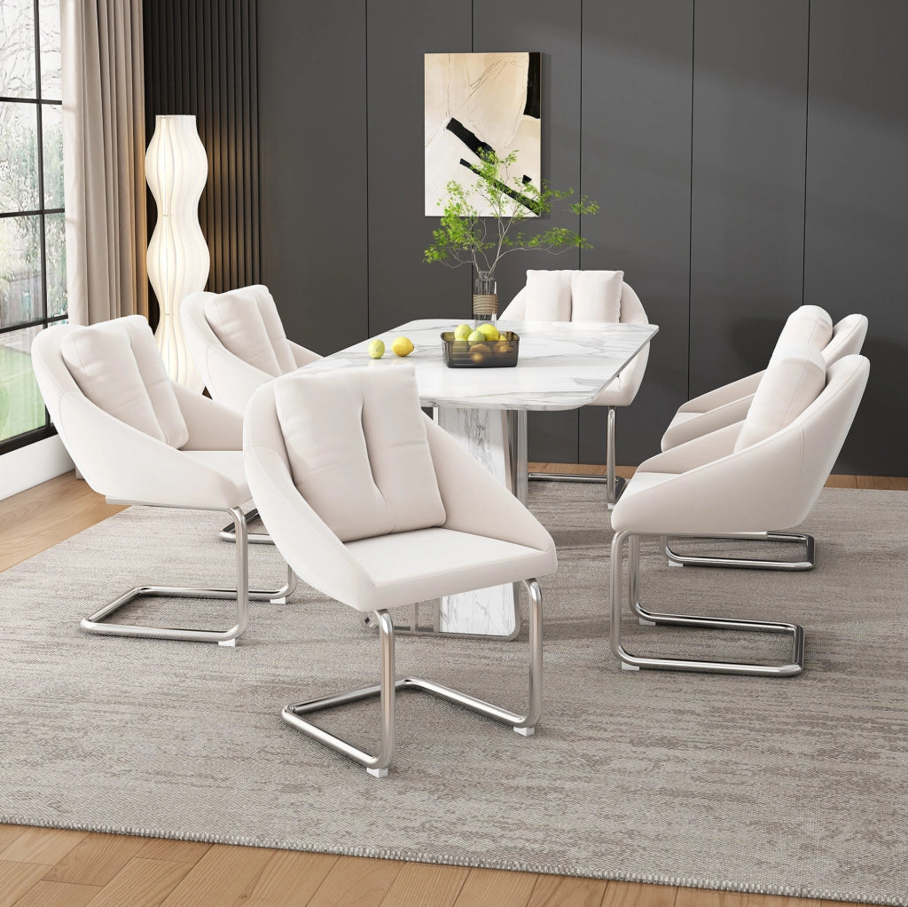 Set di 4 sedie ergonomiche in velluto con struttura in metallo beige