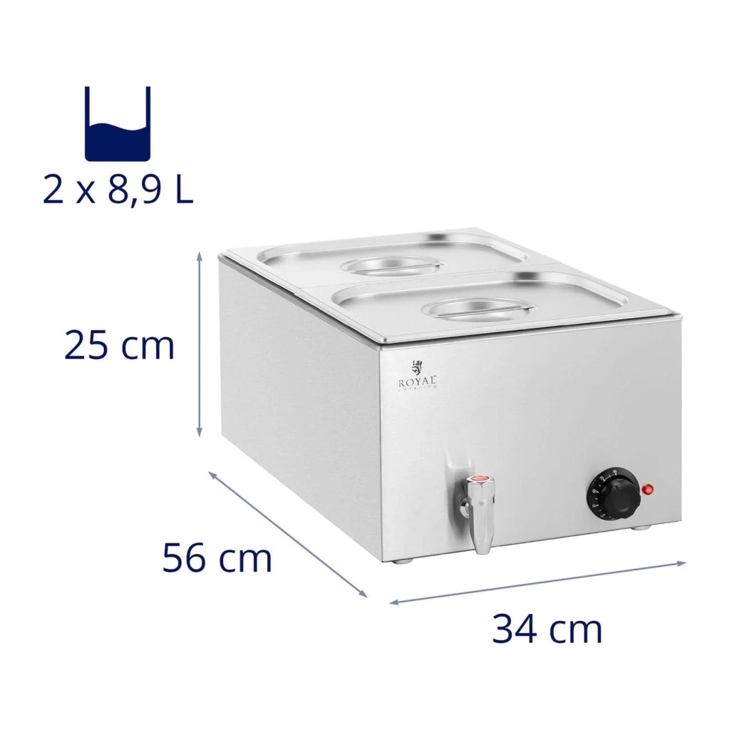 Scaldavivande/bagnomaria professionale da 600 watt con 2 contenitori GN 1/2 e rubinetto di scarico (14_0004218)