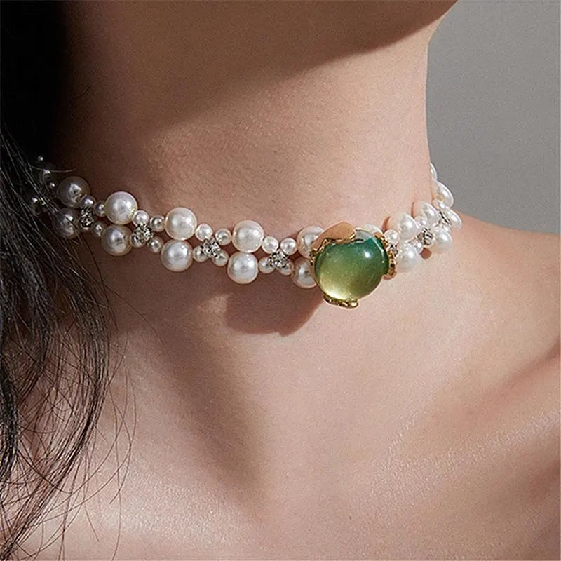 Set di orecchini e collana con pietre preziose verdi: argento S925, gioielli fatti a mano