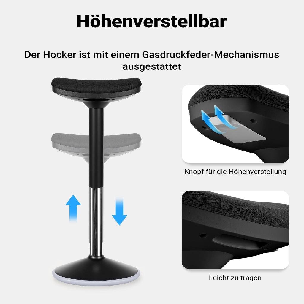 Sgabello sit stand nero, sgabello girevole regolabile in altezza fino a 82 cm, max 135 kg, sgabello ergonomico per casa, ufficio, officina
