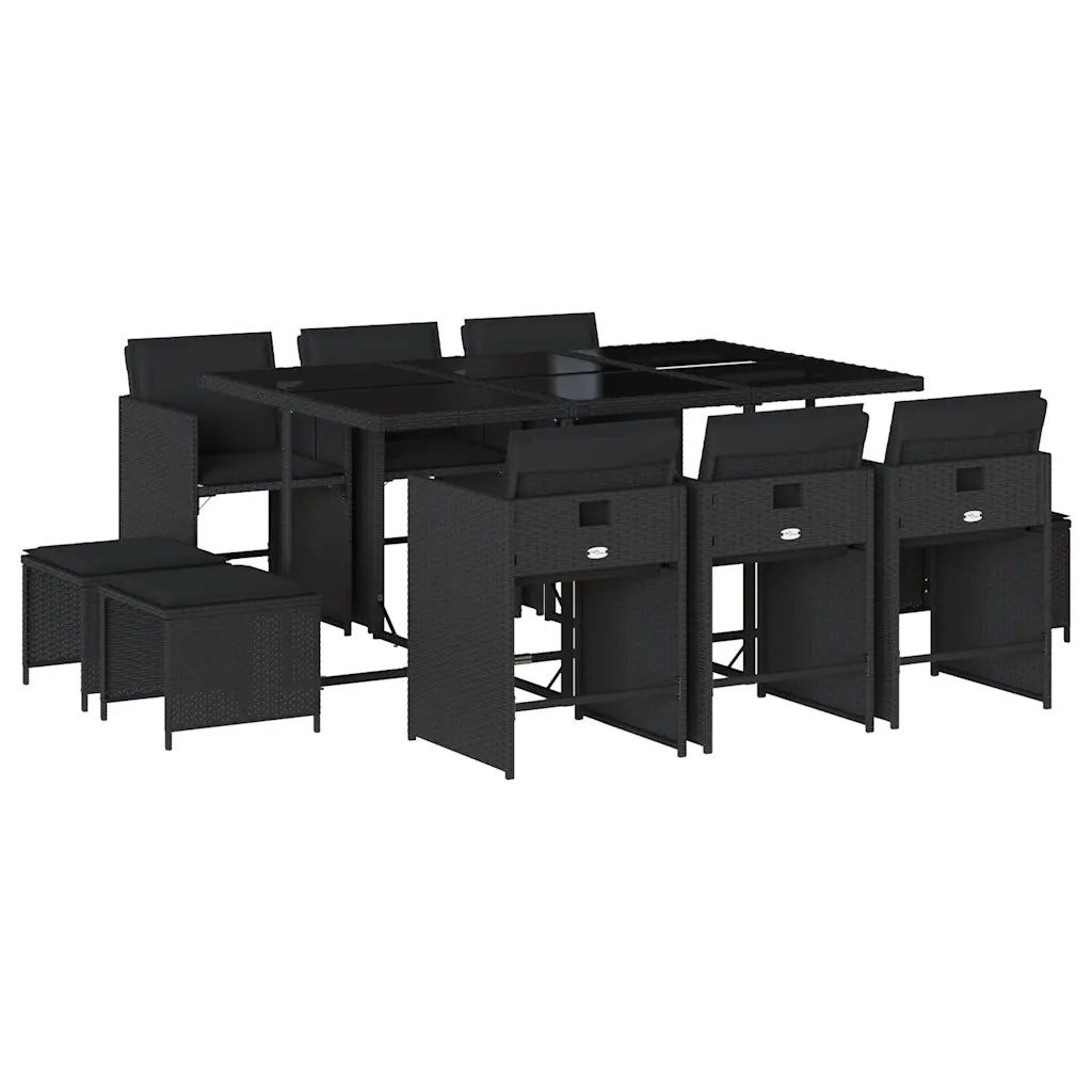 Set da Pranzo da Giardino 11 pz con Cuscini in Polyrattan Nero 3211147
