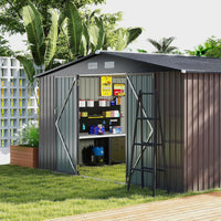 Capanno da Giardino, Casetta Porta Attrezzi con Tetto Inclinato, Porte Bloccabili e Chiavi e 4 Ventilazioni, Organizzatore per Attrezzi da Cortile e Patio, 350 x 350 x 198 cm