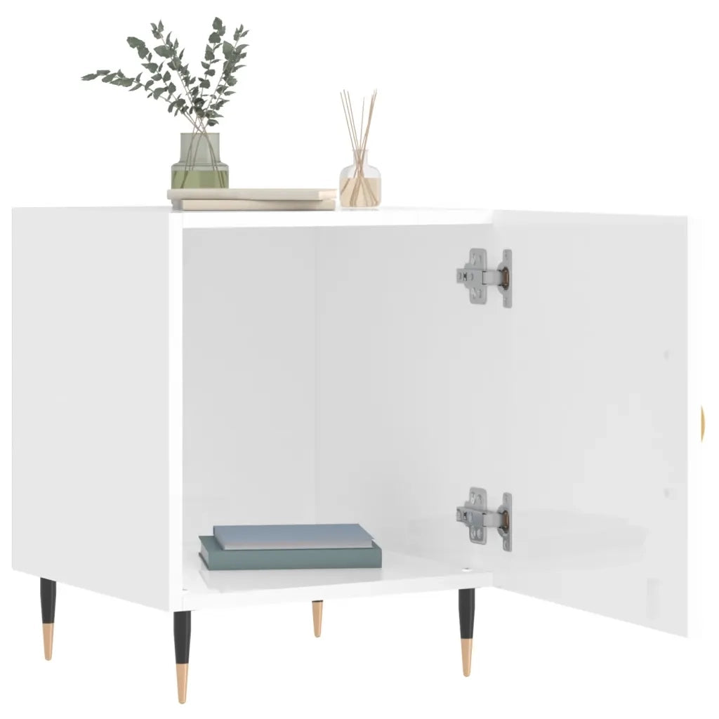 Comodini 2 pz Bianco Lucido 40x40x50 cm in Legno Multistrato 827521