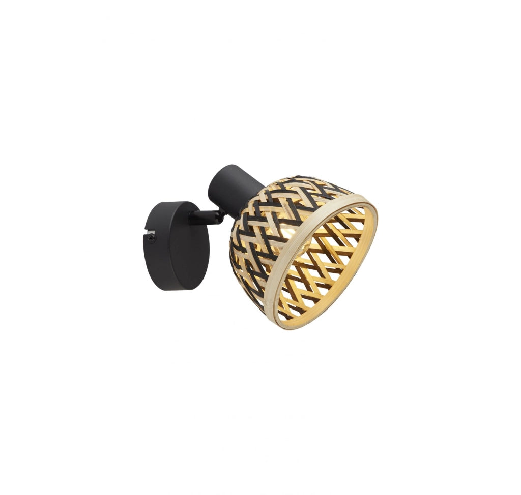 Applique da parete Lance Spotlight - Metallo nero e paralume in bambù