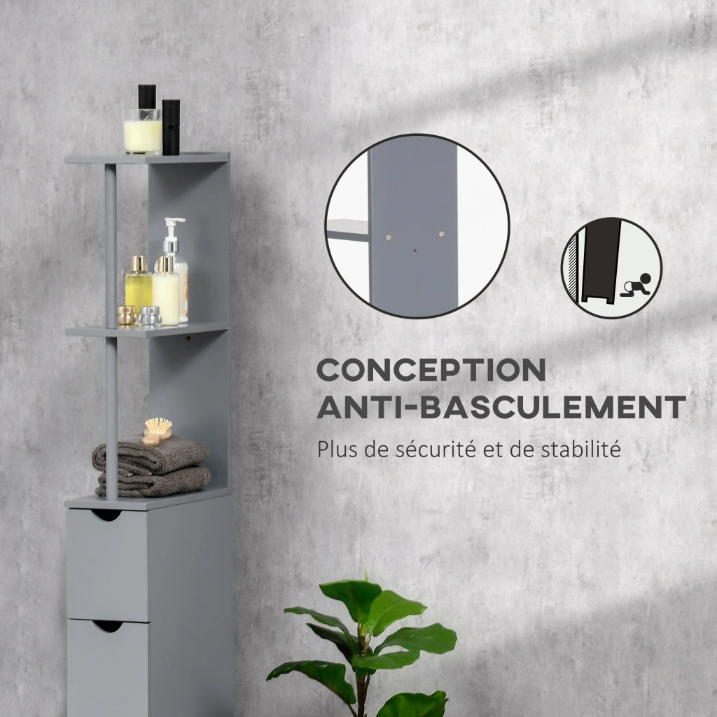 Armadio da bagno colonna con cassetti e ripiani ¨C zephmum ¨C 15x33x136,8 cm grigio