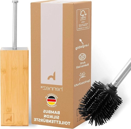 Borsetto per il bagno in silicone con impugnatura in bambù - Spazzola per la pulizia della doccia e del water - Spazzola WC ecologica