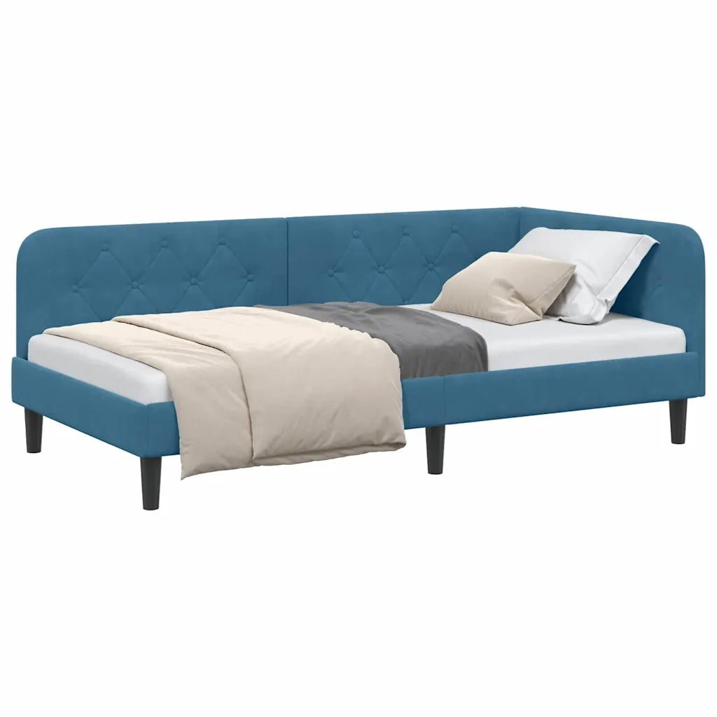 Letto singolo | Letto per adulti | Cornice del letto ad angolo Blu 90 x 200 cm Velluto