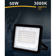 Trade Shop - Faro Led 50 W Faretto Ultra Slim Nero Esterno Luce Naturale Calda Fredda Fs50w-n - -bianco Caldo      -