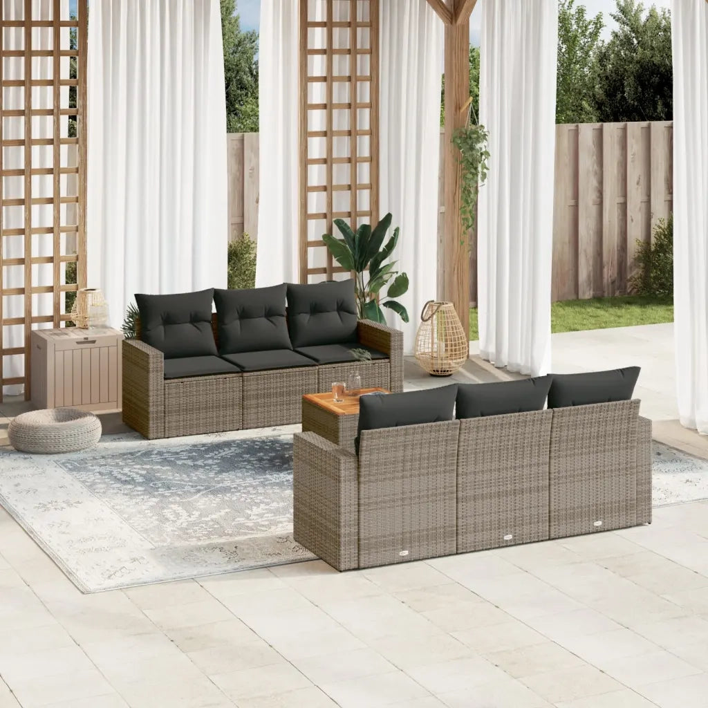 Set Divani da Giardino 7 pz con Cuscini Grigio in Polyrattancod mxl 87647