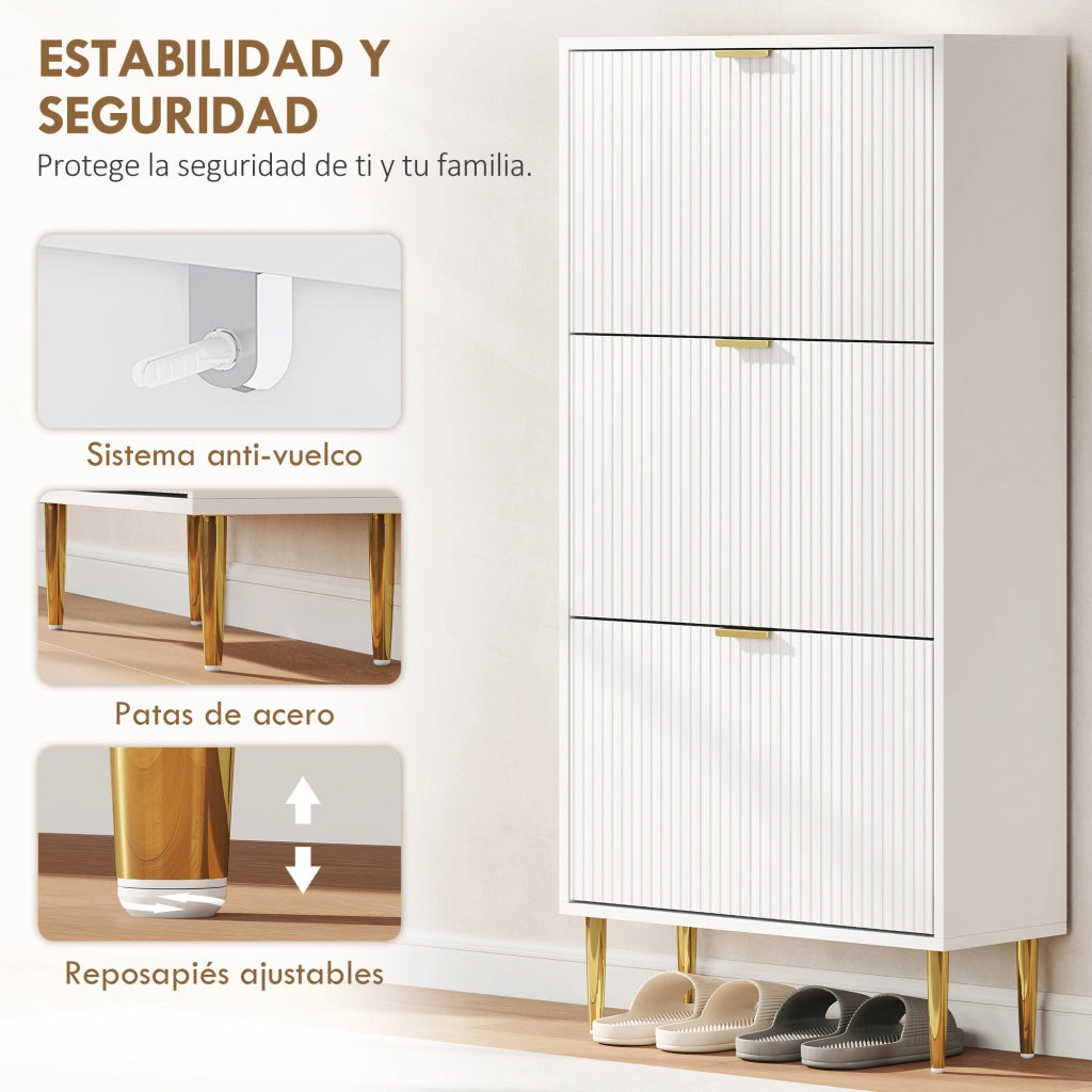 Armadio Scarpe con Ante e 3 Cassetti ¨C Zephmum ¨C Bianco 60x24x122,5 cm