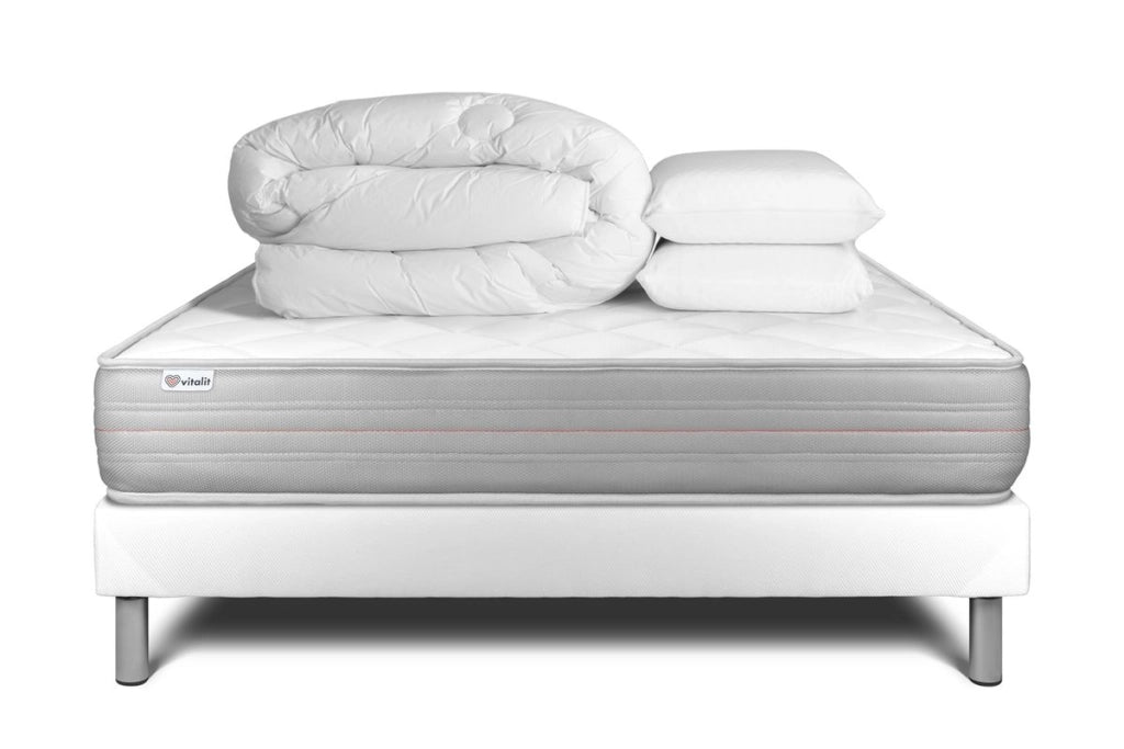 Pacchetto letto completo - Materasso 140x200cm + Box spring con doghe (kit) + 2 cuscini + Piumino - Vitalmemo