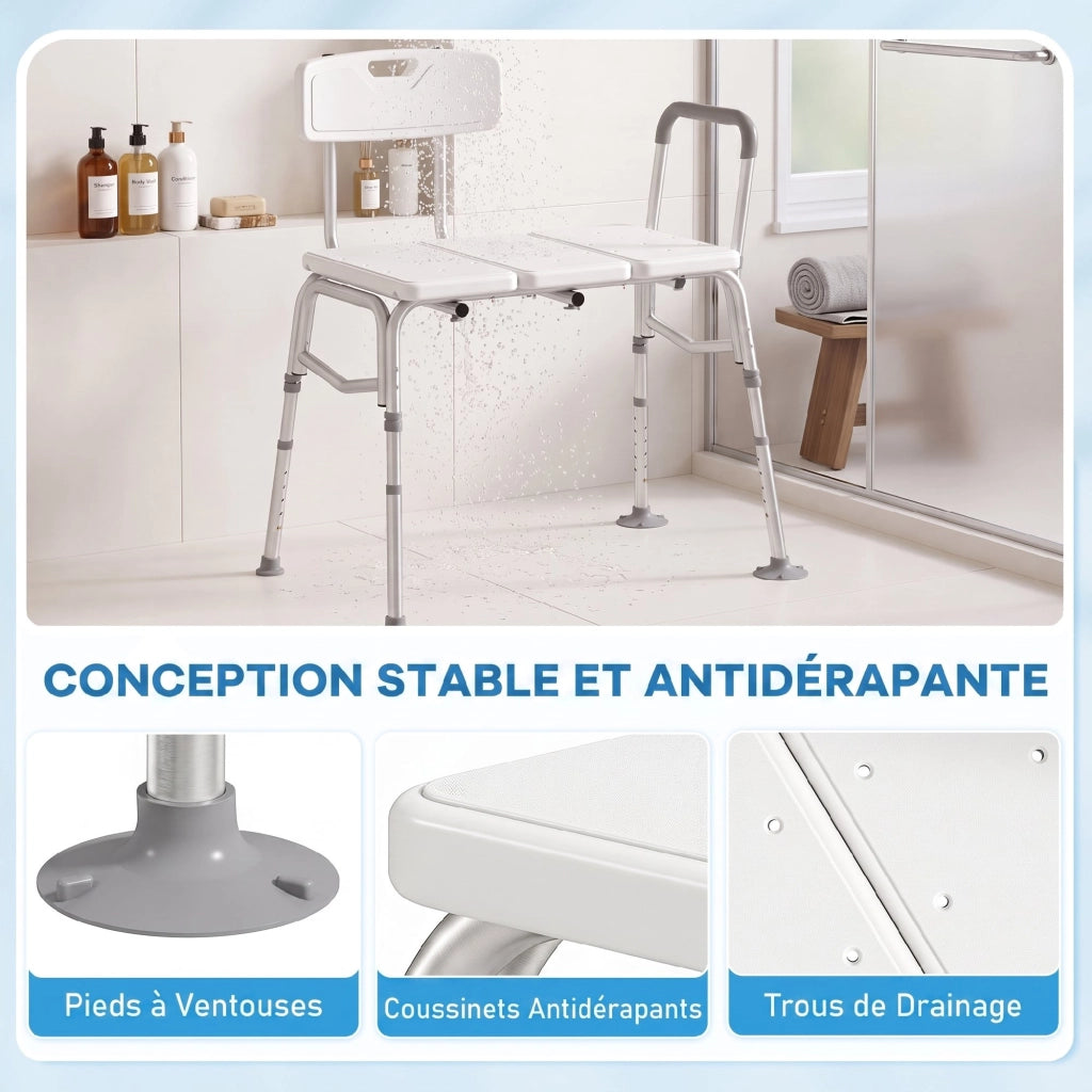 Banc de Transfert Baignoire, Hauteur Réglable à 10 Niveaux, Blanc