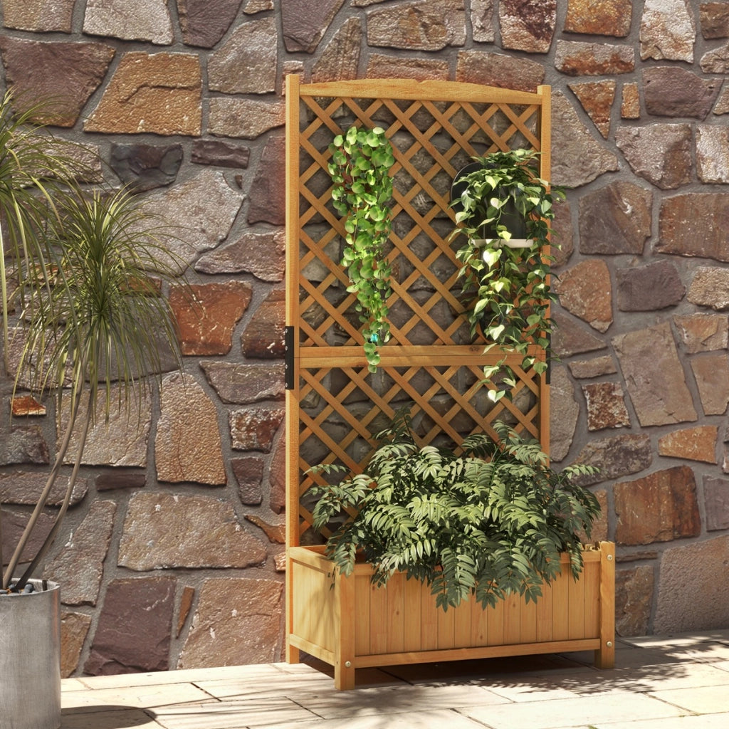 Letto da giardino rialzato con fioriera traliccio fori di drenaggio, Fioriera in legno 180cm da esterno Arancione