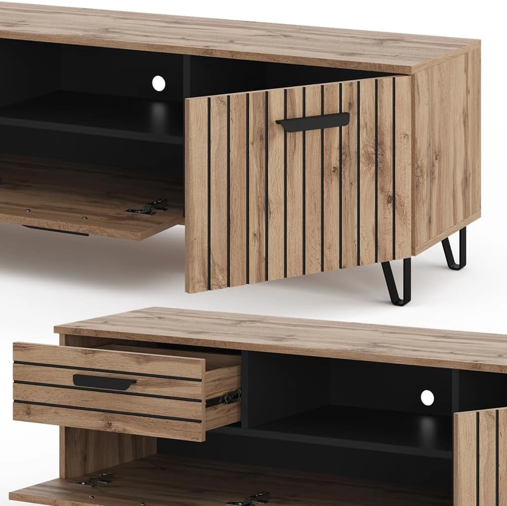 Mobile tv Amber, Rovere, 150 x 48.5 cm, con vano portaoggetti per spazio aggiuntivo