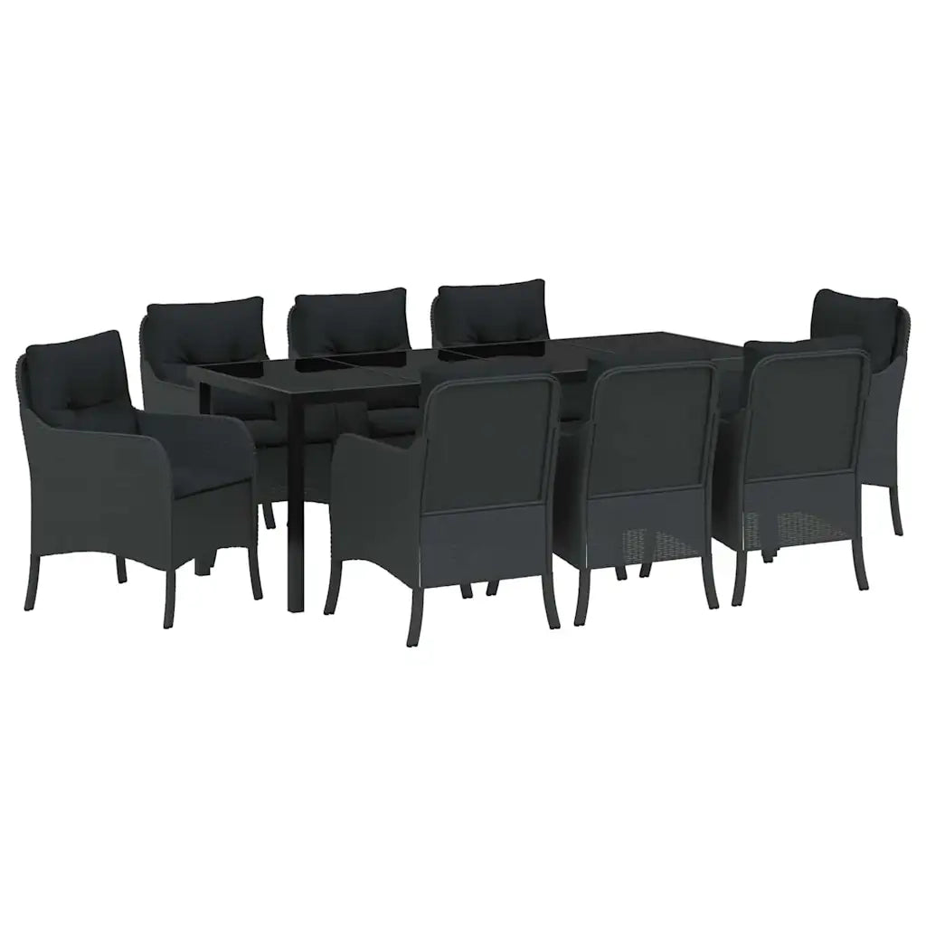 Set da Pranzo per Giardino con cuscino 9 pcs Nero polyrattan 3380154