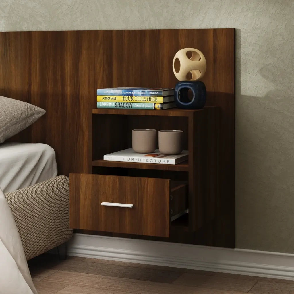 Comodino a Muro-Tavolino da notte sospeso Rovere Marrone 700680