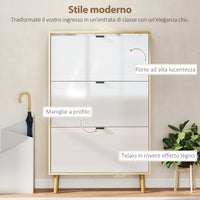 Scarpiera Slim con 3 Cassetti Ribaltabili per 24 Paia di Scarpe 80x24x127 cm Design Moderno in MDF Bianco
