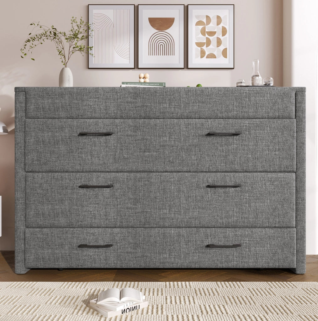 Letto a scomparsa 140x200 con porta USB e Type-C; cassetto e design salvaspazio in lino e MDF grigio