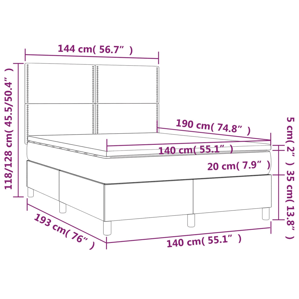 Letto a Molle con Materasso e LED Nero 140x190 cm in Tessuto 3135351