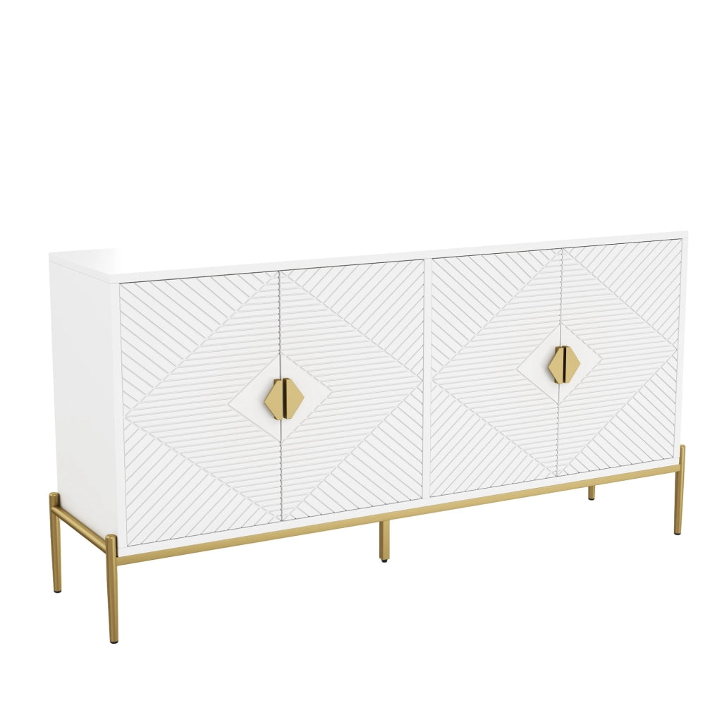 Sideboard bianco 4 ante geometriche 162x40x80 cm