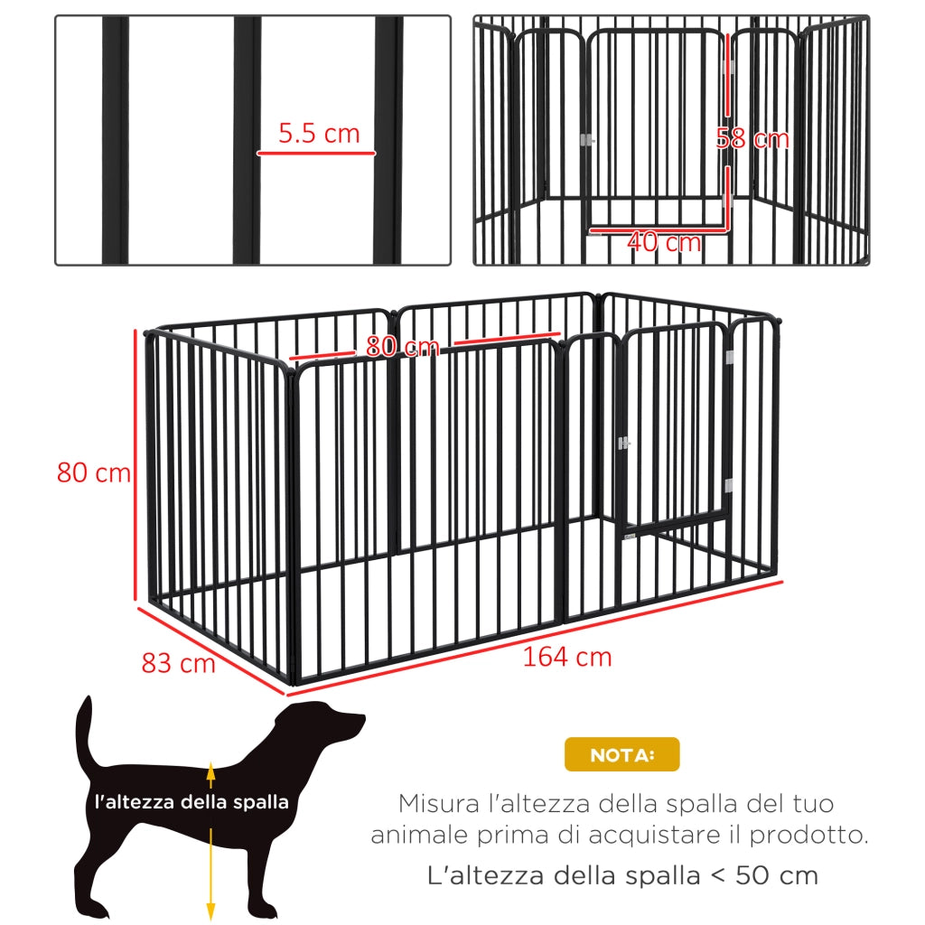 Recinto per Cani a 6 Pannelli ¨C zephmum ¨C Nero Acciaio 164x83x80 cm