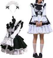 Costume Lolita cameriera francese - abito lungo con gonna nera e bianca - costume cosplay unisex - costume Halloween