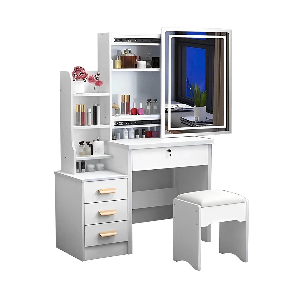Toeletta elegante - Xylo - Specchio illuminato, 4 cassetti, L85xH130xP36 cm