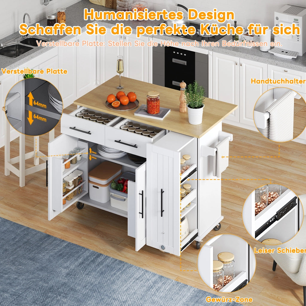 Isola cucina mobile con piano ribaltabile e organizer