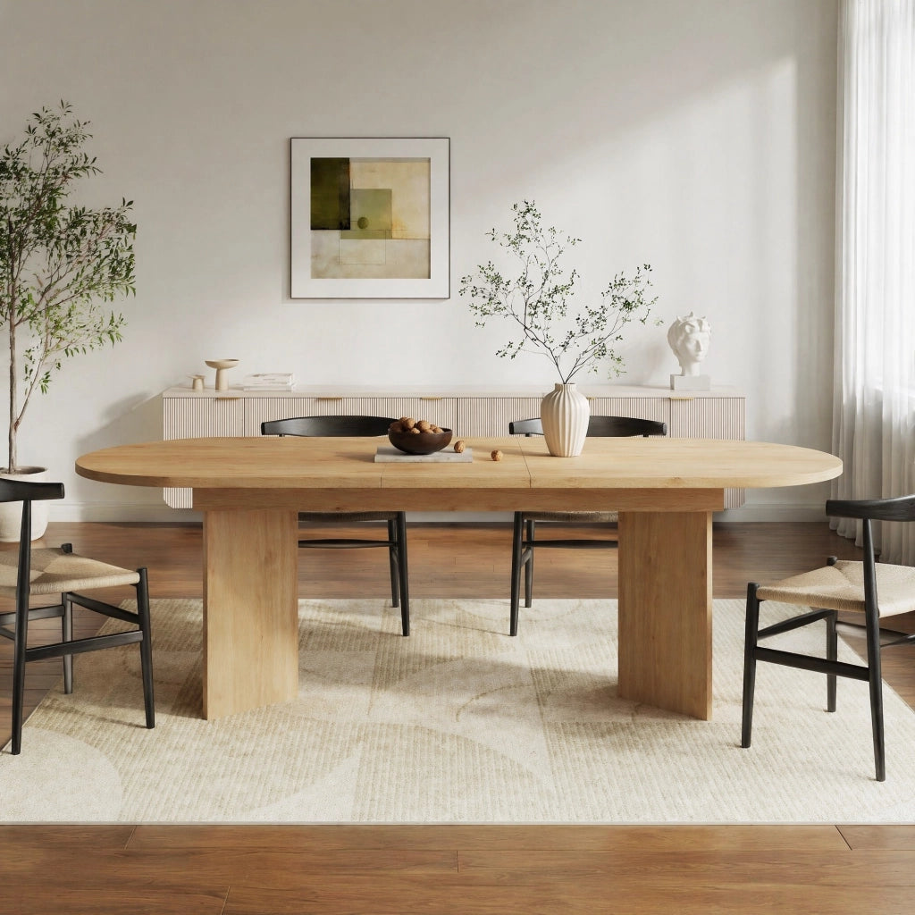 Tavolo da pranzo allungabile 4-8 posti, piano 18 mm, colore rovere, struttura in MDF