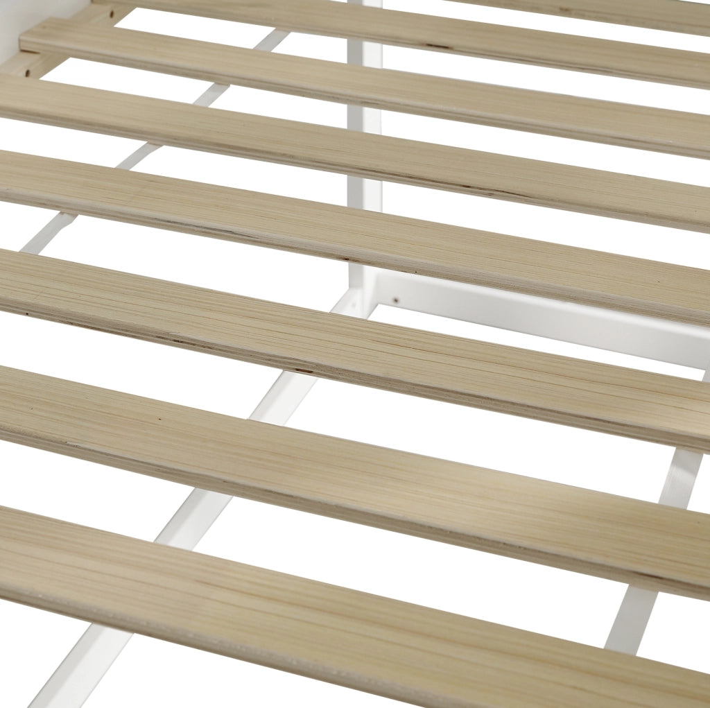 Letto a soppalco per bambini 90x200 cm bianco e grigio con scala e finestre