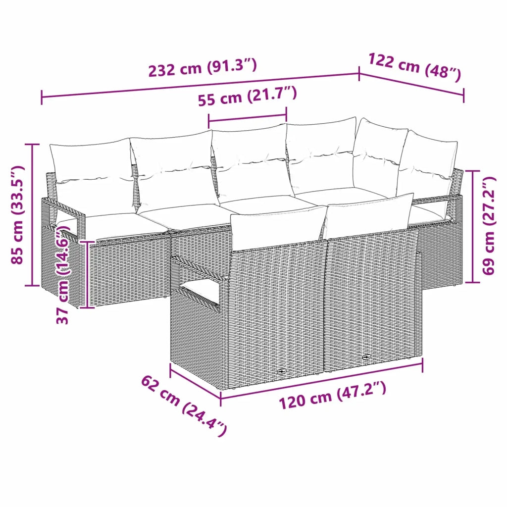 Set di divani 7 pcs Nero polyrattan