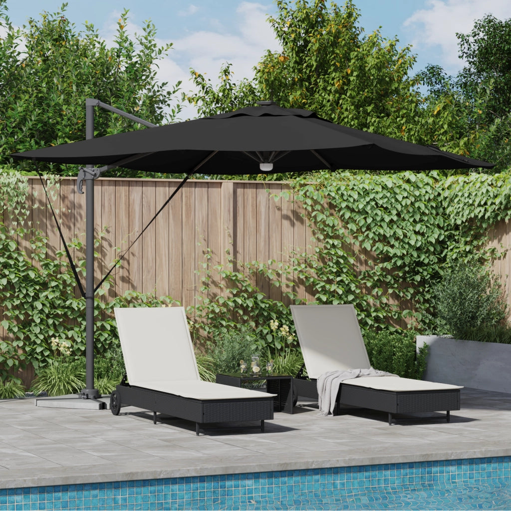 Ombrellone Roma a sbalzo con LED neri 286x285x270 cm Alluminio