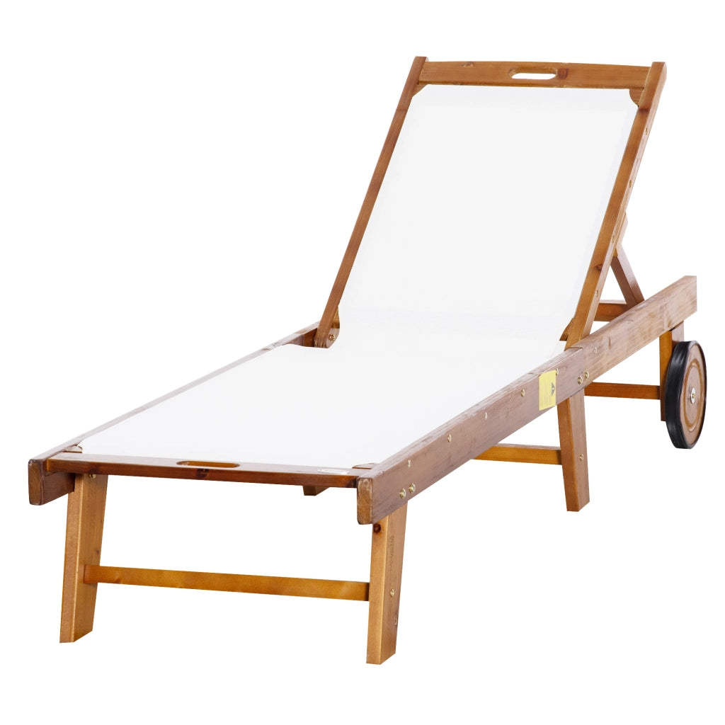 Lettino prendisole reclinabile ¨C Xylo ¨C legno acacia e textilene bianco 198x55x30cm