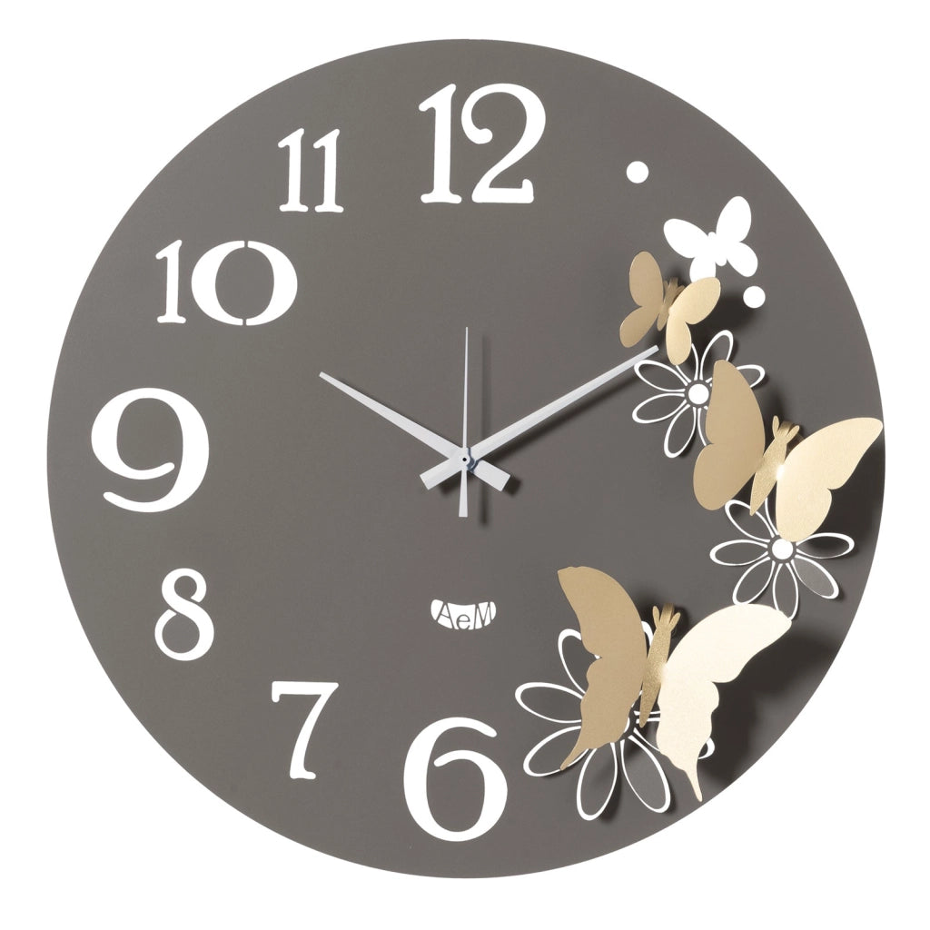 Orologio da parete particolare Butterfly Flowers piccolo Fango e oro laccato