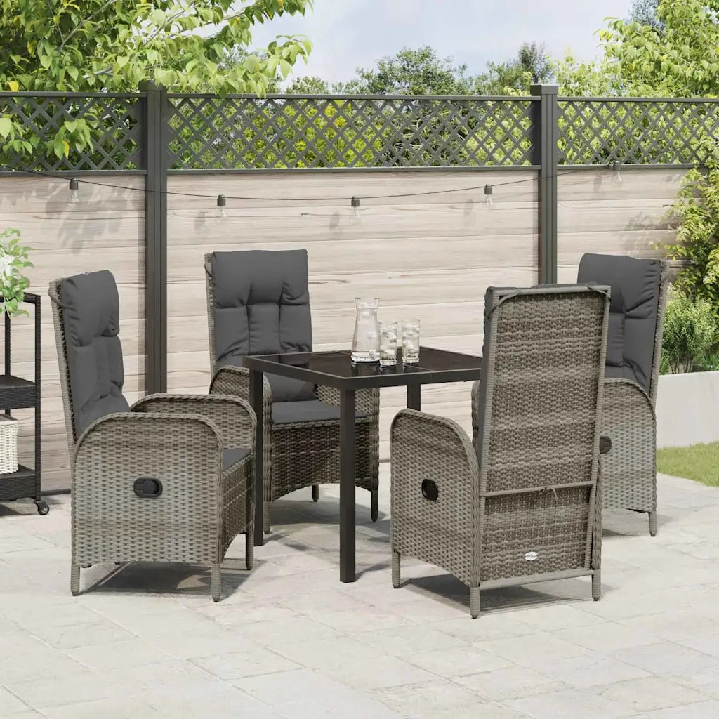 Set da Pranzo per Giardino con cuscino 5 pcs Grigio polyrattan