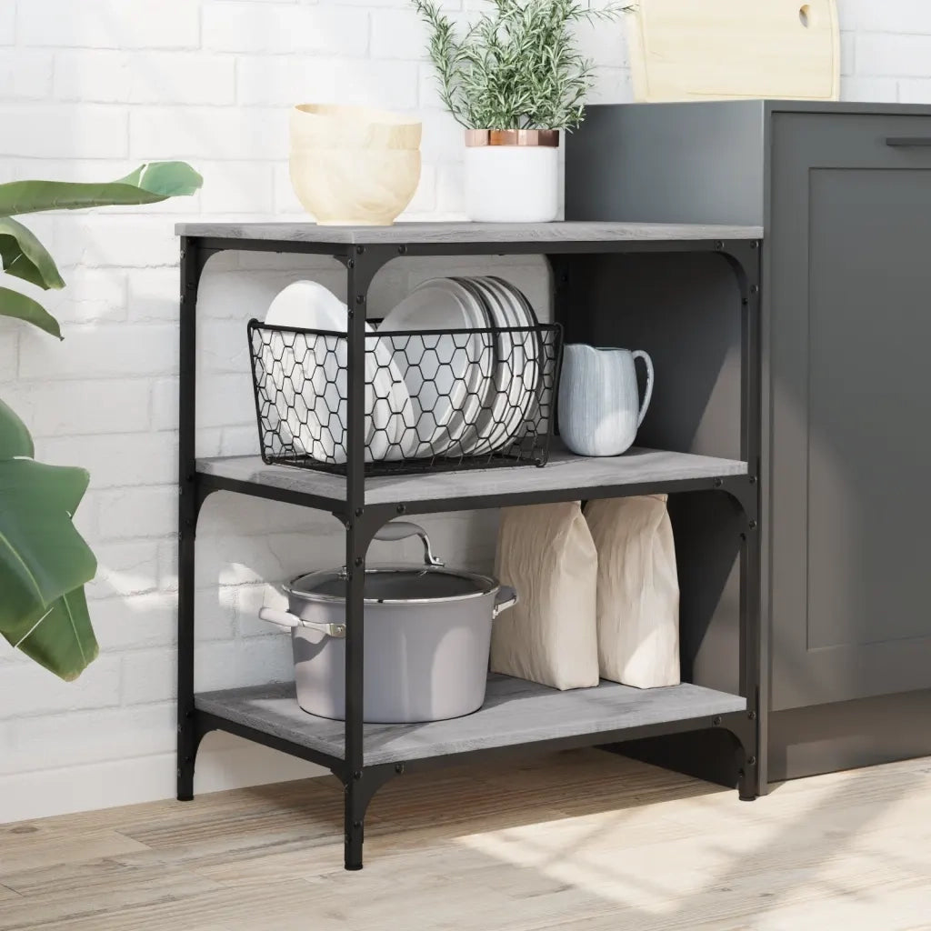 Carrello da Cucina-Scaffale per Cucina Grigio Sonoma 60x41x76 cm Legno Multistrato