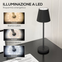 Lampada da Tavolo Portatile Ø11,2x36,5 cm in Acrilico e Metallo Nero